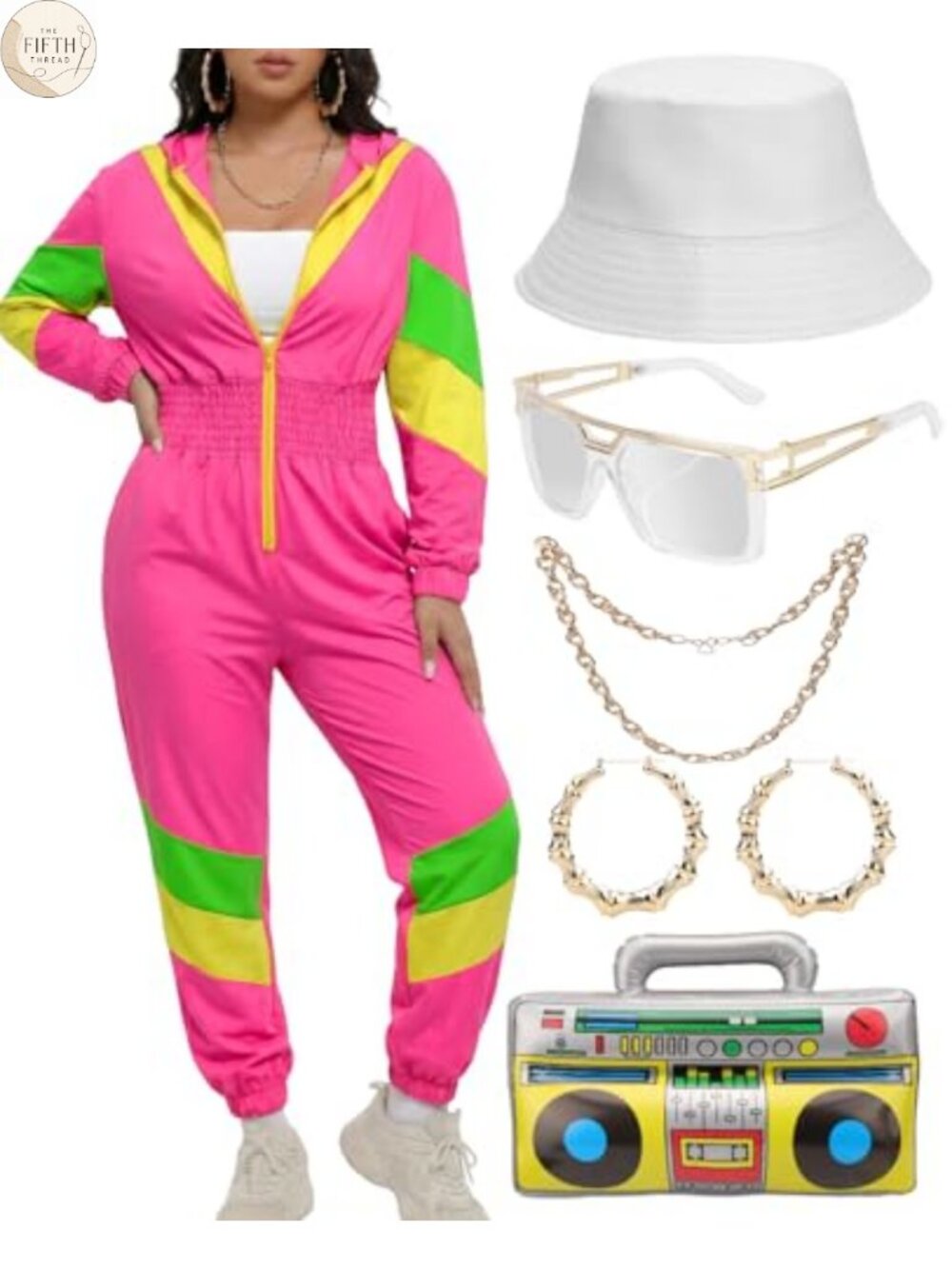 7PCS Neon One Piece Tracksuit Set Retro 80s 90s Costume Party